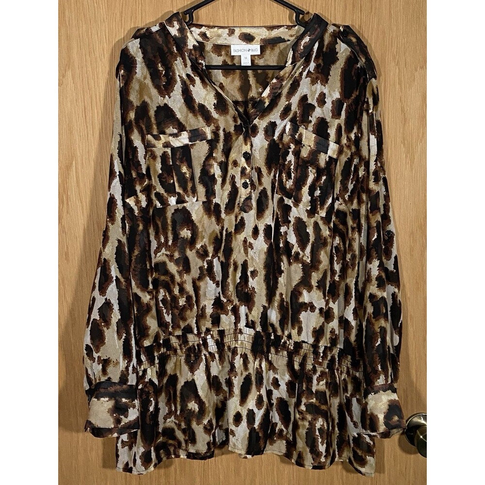 Women's 1X Sheer Top Animal Print Tunic Drop Waist Festival Date Night Mob Wife